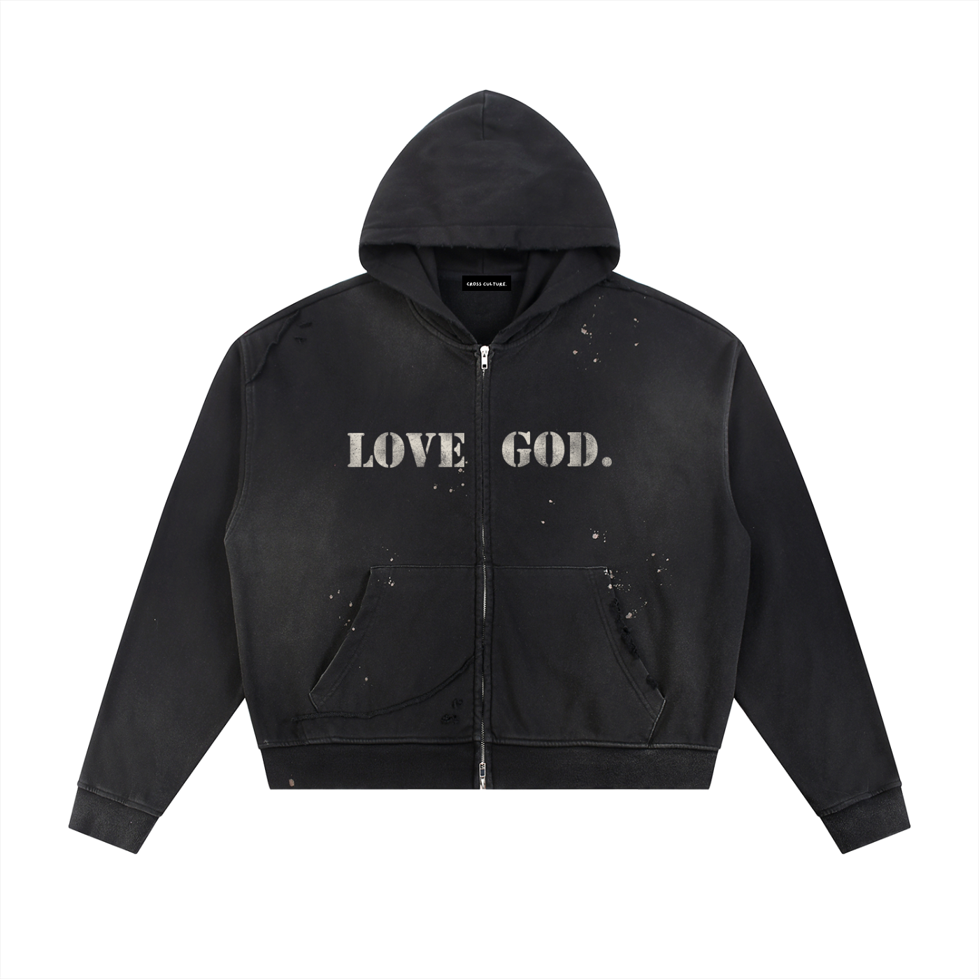 "Love God." Zip Hoodie